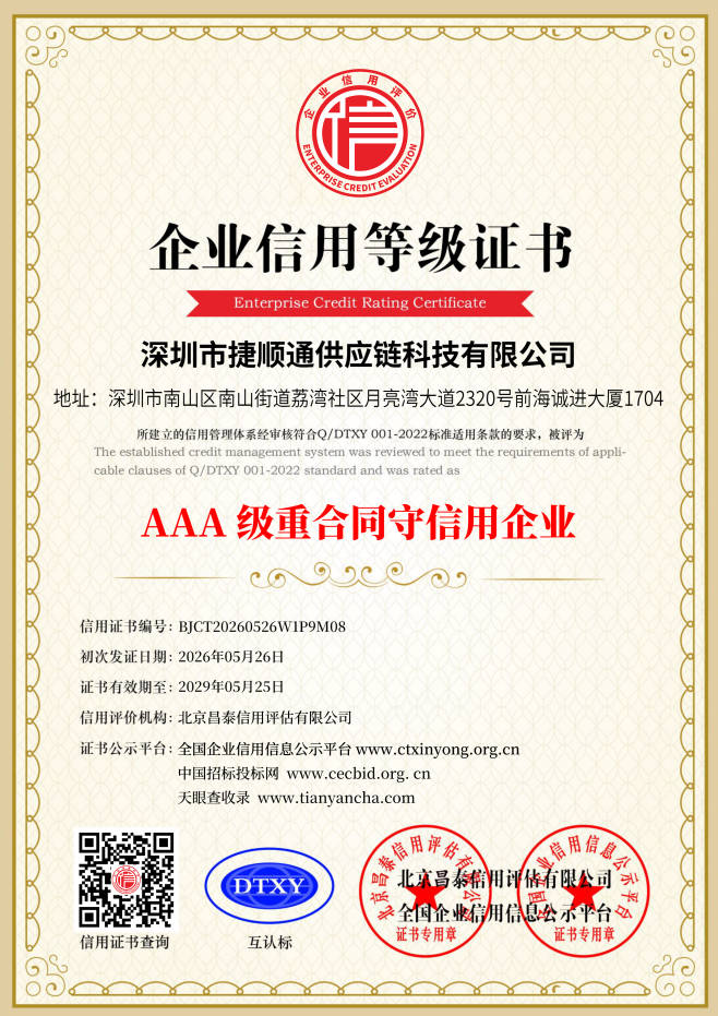 AAA级重合同守信用企业